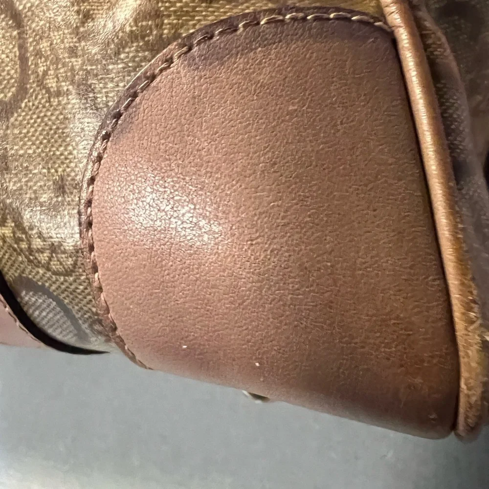 CELINE Tan Boston style Satchel Vintage Monogrammed Leather Accent